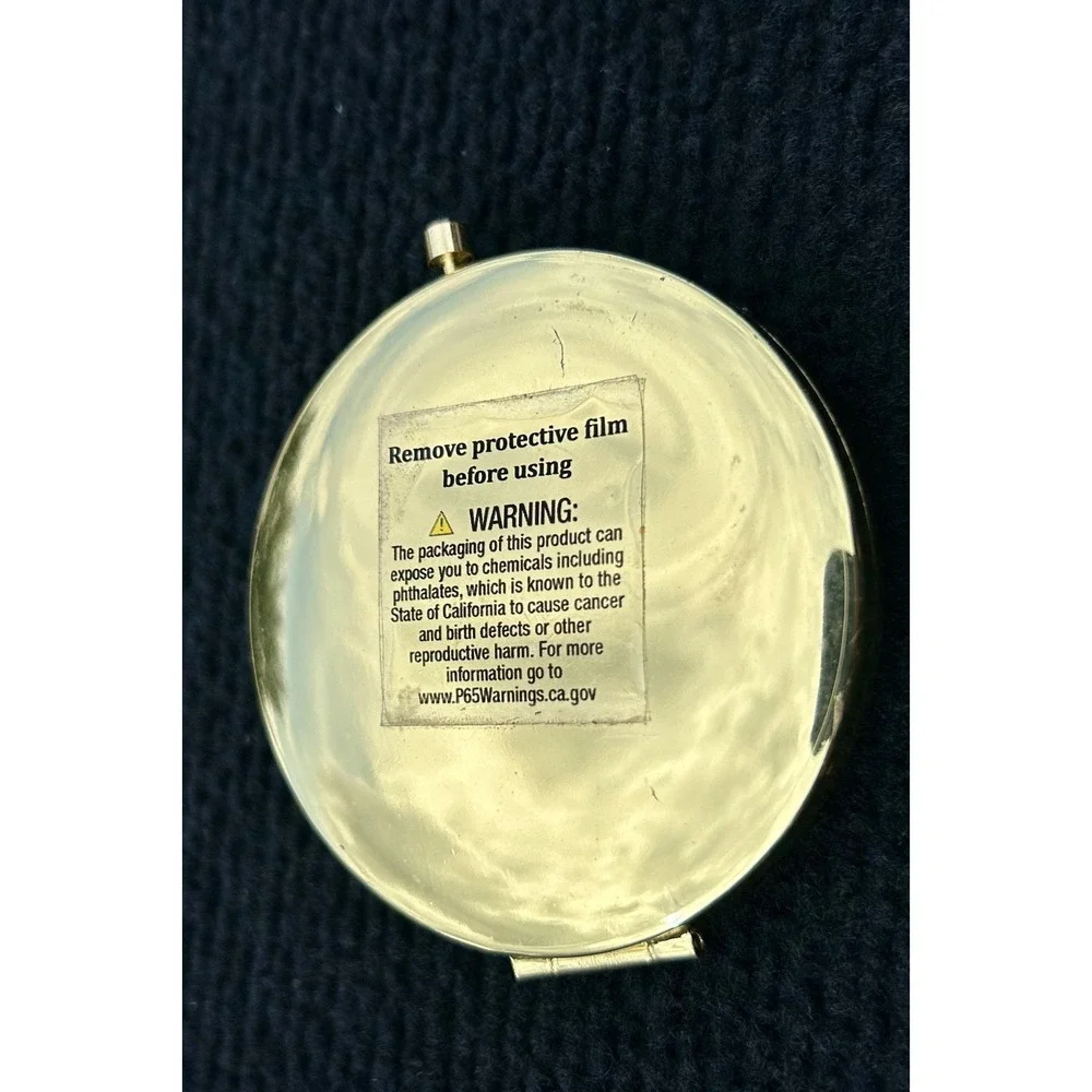 Gold Compact Mirror‎ Faceted Black Gemstone Look Purse Makeup Accessory 2.5 Inch